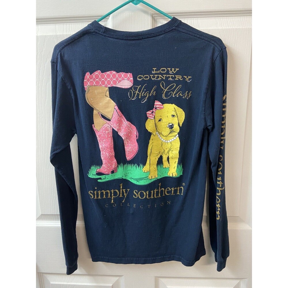 Simply Southern Low Country T shirt Womens Small Navy Blue High Class Boots